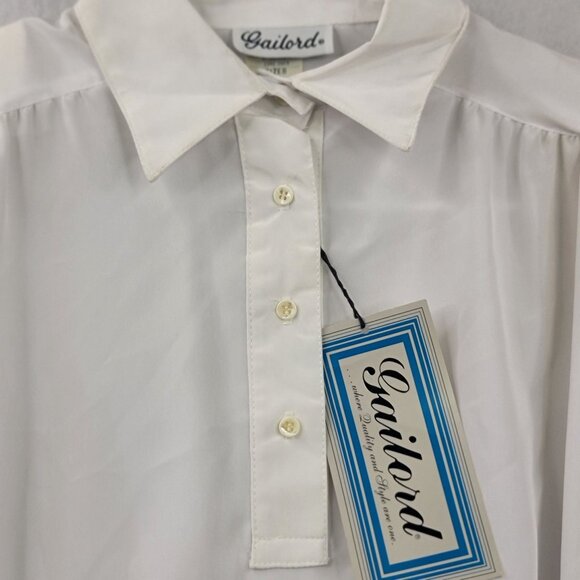 VTG Gailord White Sz 8 Lg-Slve Blouse Placket Button Front Smocked Hem *callout - Picture 4 of 12